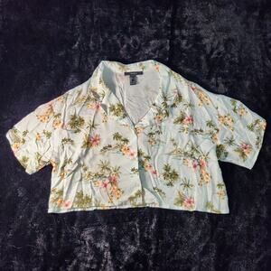 Forever 21 Hawaiian florals loose-fit crop shirt size M